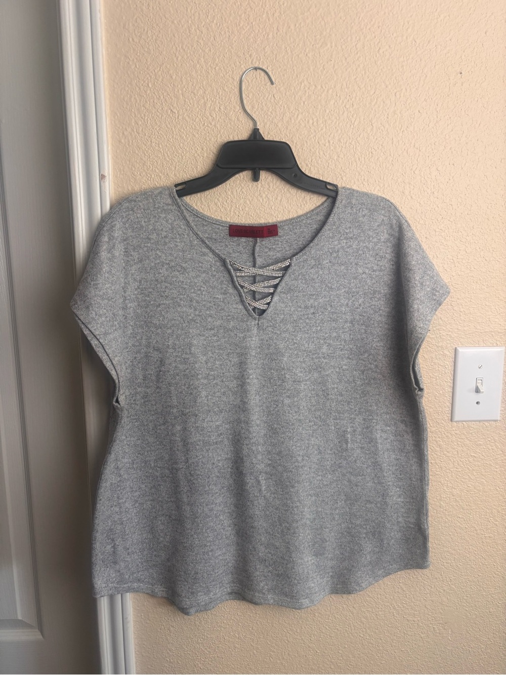 Scarlett Gray Lace-Up Short Sleeve Knit Top